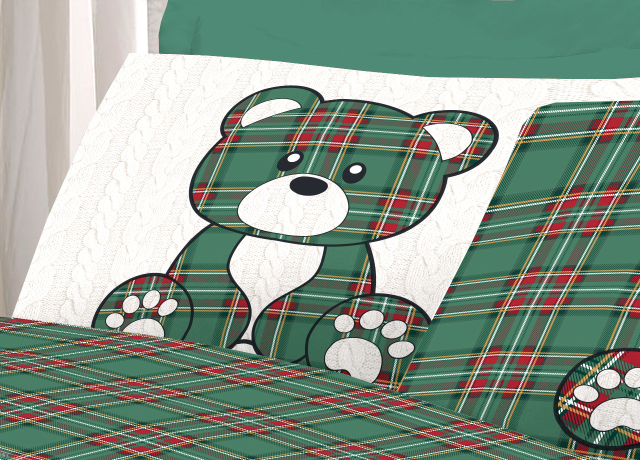 Set Completo Lenzuola In 100% Cotone Linea Pensieri Delicati Orsetto Tartan - Foto 19 di 21