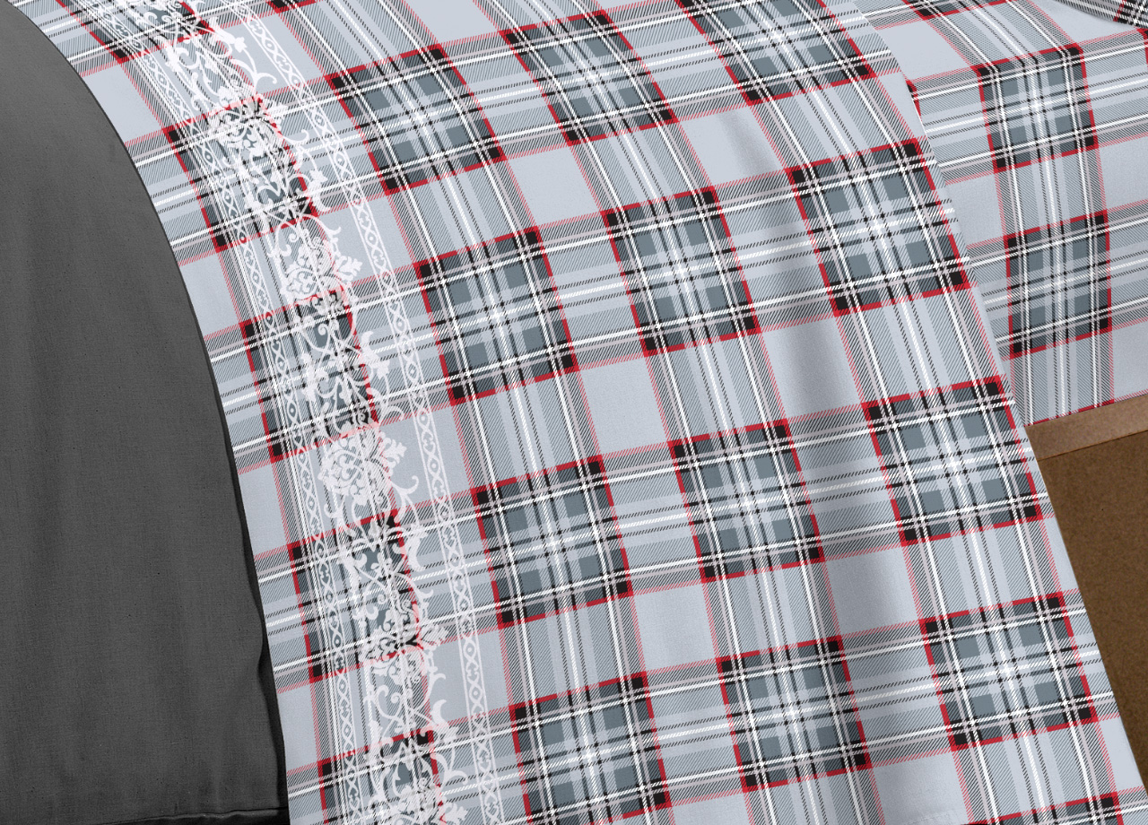 Set Completo Lenzuola In 100% Cotone Linea Pensieri Delicati Orsetto Tartan - Foto 10 di 21